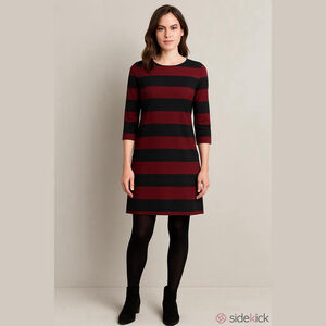 Clearance! Zara Woman Burgundy Black Striped 3/4 Sleeve Shift Dress Size XS